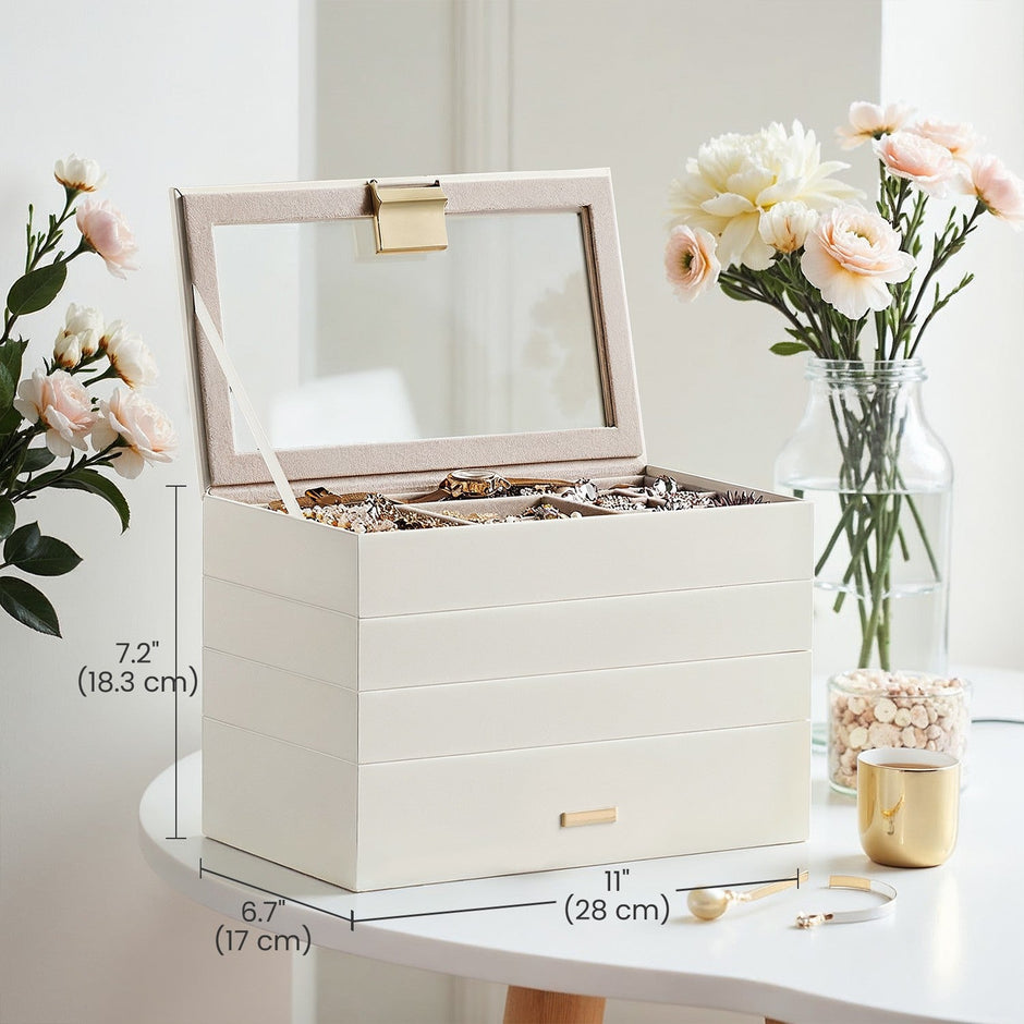 4-Tier Stackable Jewellery Organiser – Clear Glass – Drawer Design – Elegant Storage Solution