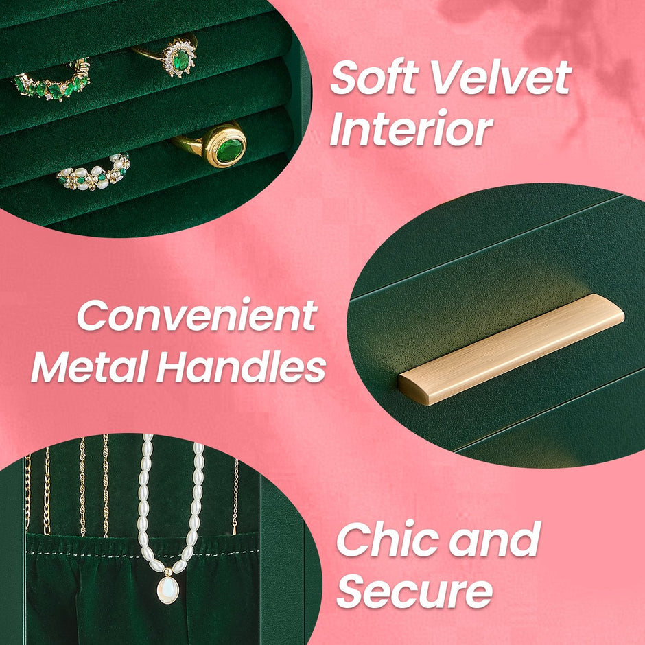 Jewellery Organizer – Glass – Vertical – 360° Rotating with 5 Drawers and Open Design