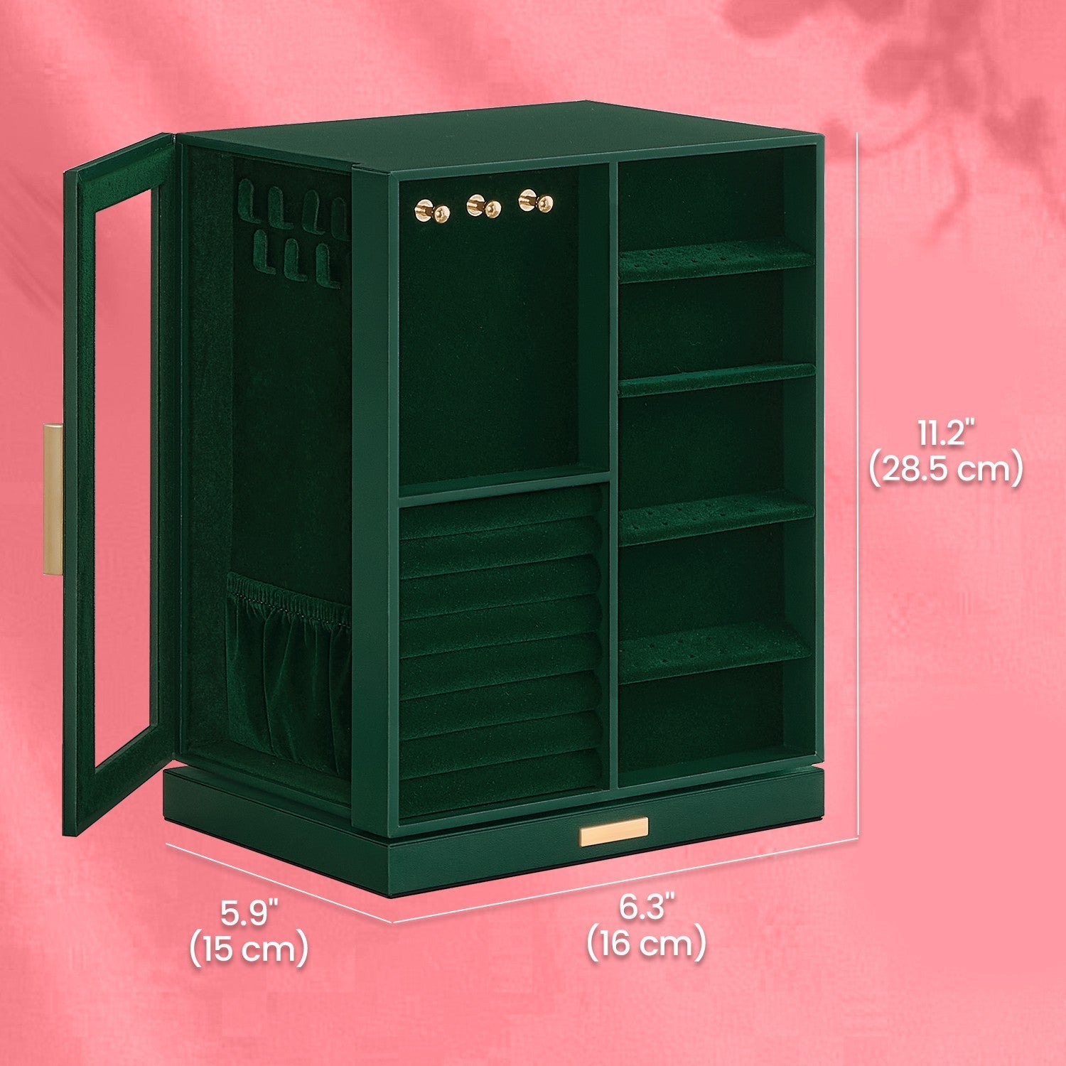 Jewellery Organizer – Glass – Vertical – 360° Rotating with 5 Drawers and Open Design