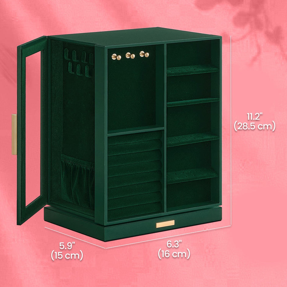 Jewellery Organizer – Glass – Vertical – 360° Rotating with 5 Drawers and Open Design