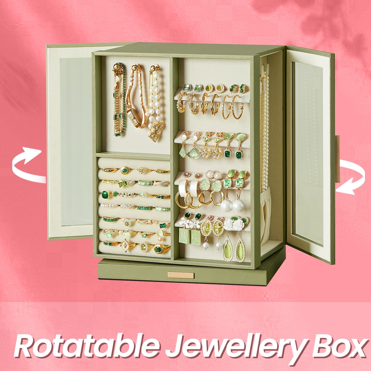 Jewellery Organizer – Glass – Vertical – 360° Rotating with 5 Drawers and Open Design