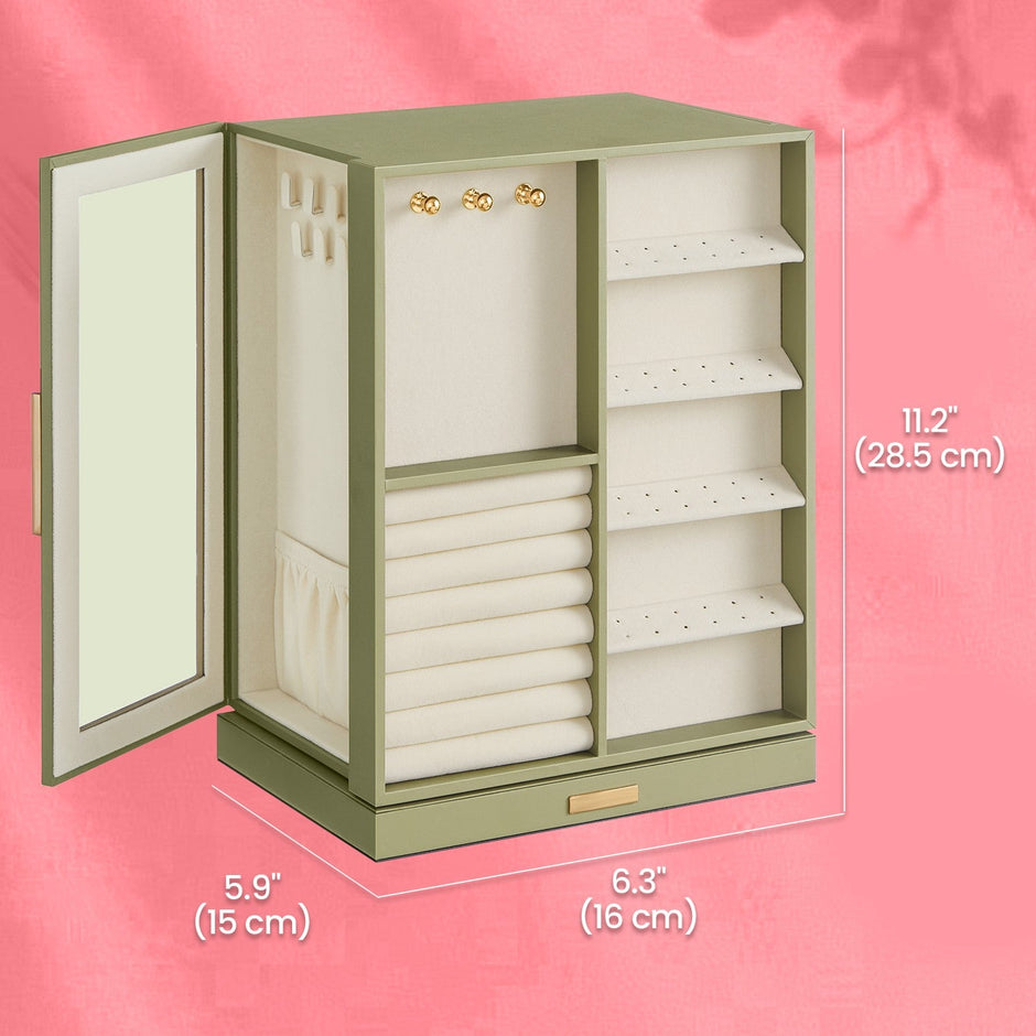 Jewellery Organizer – Glass – Vertical – 360° Rotating with 5 Drawers and Open Design