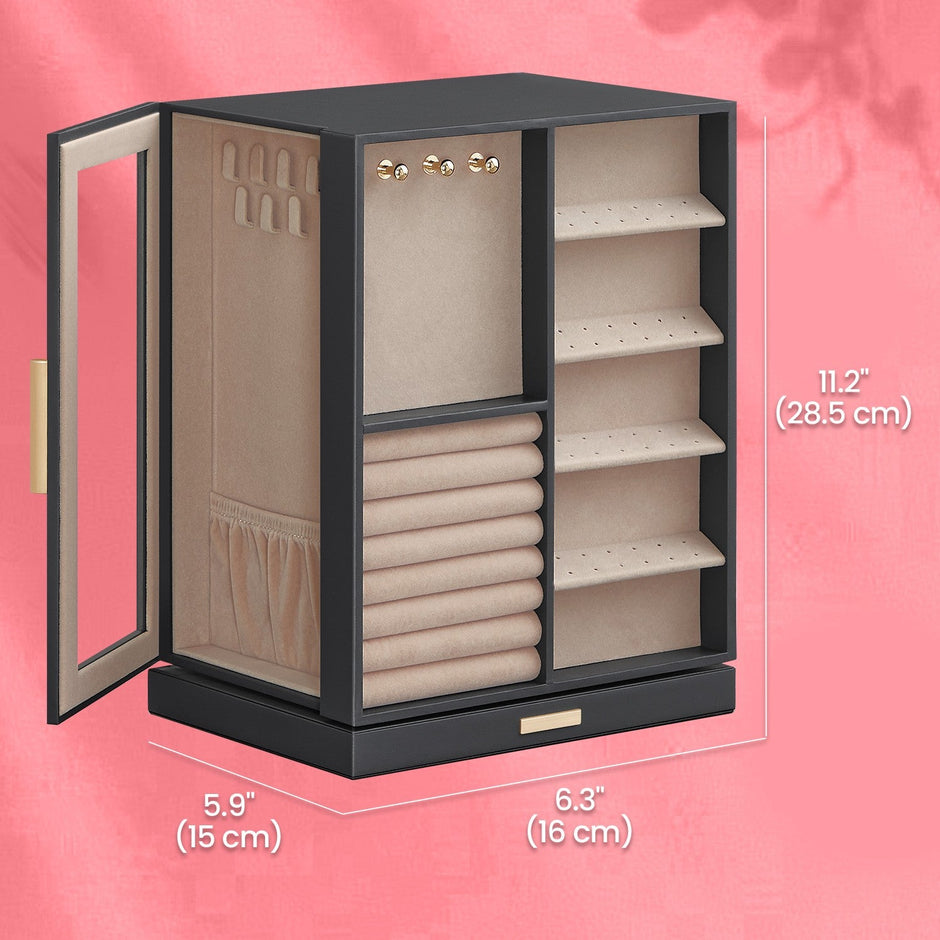 Jewellery Organizer – Glass – Vertical – 360° Rotating with 5 Drawers and Open Design