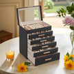 Jewellery Box – Glass – Cloud White and Gold – 6-Layer Organizer with 5 Drawers