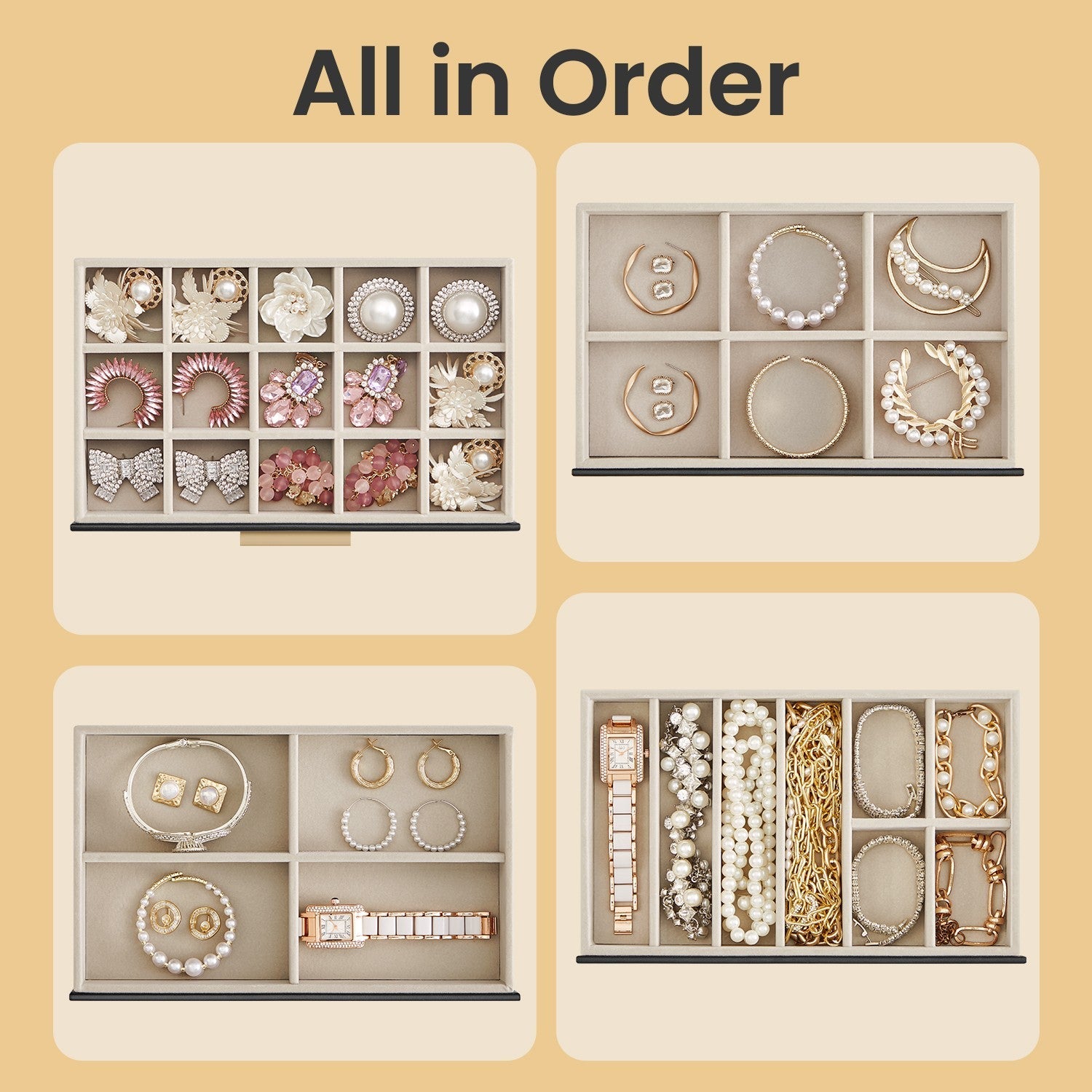 Jewellery Box – Glass – Cloud White and Gold – 6-Layer Organizer with 5 Drawers
