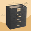 Jewellery Box – Glass – Cloud White and Gold – 6-Layer Organizer with 5 Drawers