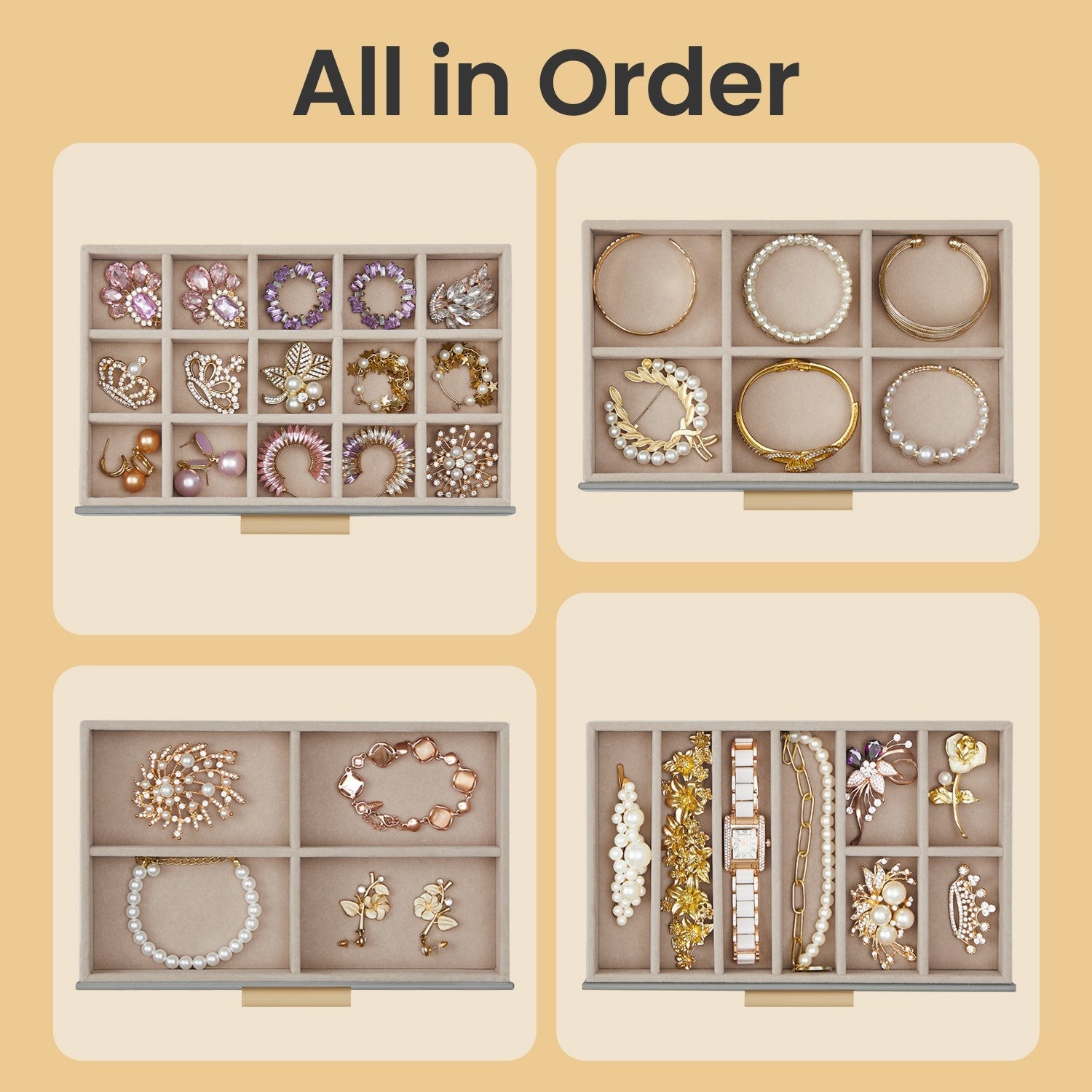 Jewellery Box – Glass – Cloud White and Gold – 6-Layer Organizer with 5 Drawers