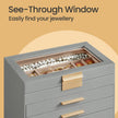 Jewellery Box – Glass – Cloud White and Gold – 6-Layer Organizer with 5 Drawers
