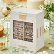 Jewellery Box – Glass – Cloud White – 5-Layer Organiser with 3 Side Drawers and Big Mirror