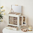 Jewellery Box – Glass – Cloud White – 5-Layer Organiser with 3 Side Drawers and Big Mirror