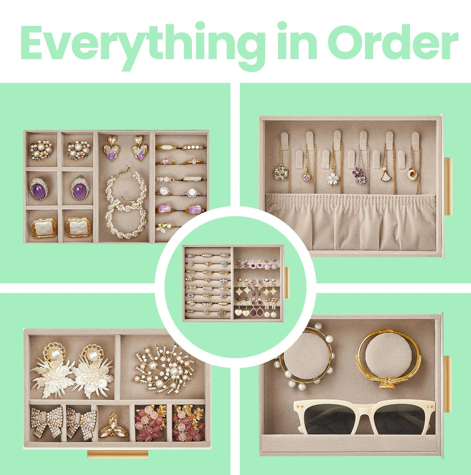 Jewellery Box – Glass – Cloud White – 5-Layer Organiser with 3 Side Drawers and Big Mirror