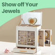 Jewellery Box – Glass – Cloud White – 5-Layer Organiser with 3 Side Drawers and Big Mirror