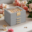 Jewellery Box – Glass – Cloud White and Gold – 3-Layer Organizer with 2 Drawers