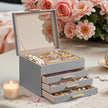 Jewellery Box – Glass – Cloud White and Gold – 3-Layer Organizer with 2 Drawers