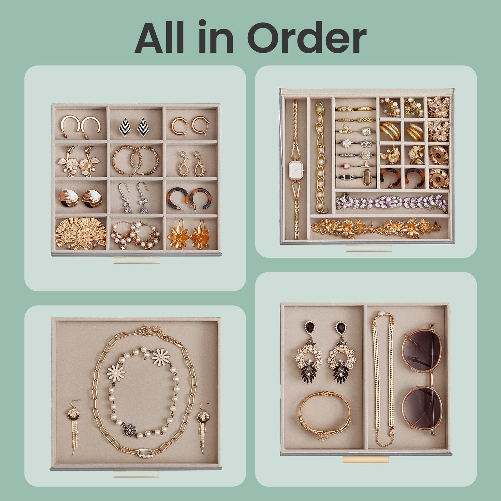 Jewellery Box – Glass – Cloud White and Gold – 3-Layer Organizer with 2 Drawers