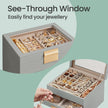 Jewellery Box – Glass – Cloud White and Gold – 3-Layer Organizer with 2 Drawers