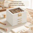 Jewellery Box – Glass – Cloud White and Gold – 4-Layer Organiser with 3 Drawers
