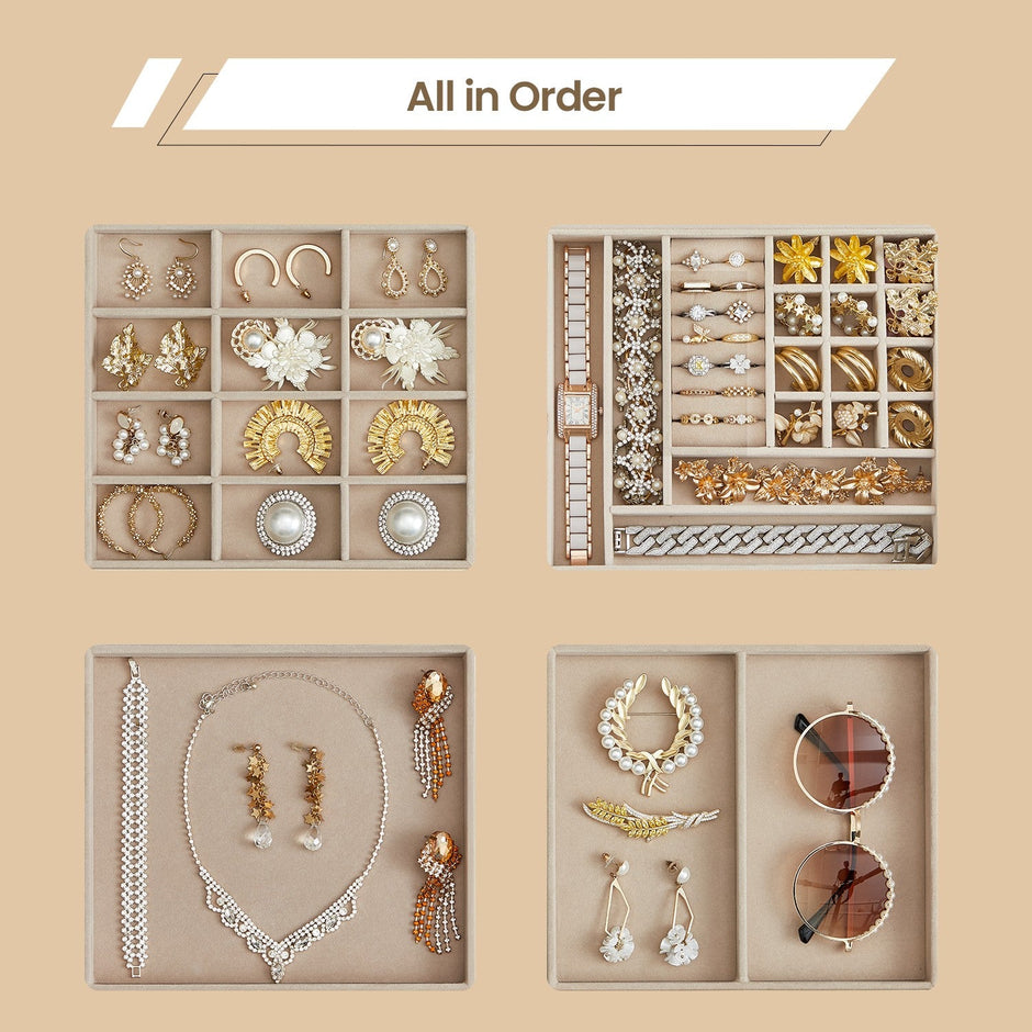 Jewellery Box – Glass – Cloud White and Gold – 4-Layer Organiser with 3 Drawers