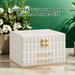 Jewellery Box – PU – Cloud White – 3 Tiers with Mirror and 2 Drawers