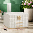 Jewellery Box – PU – Cloud White – 3 Tiers with Mirror and 2 Drawers