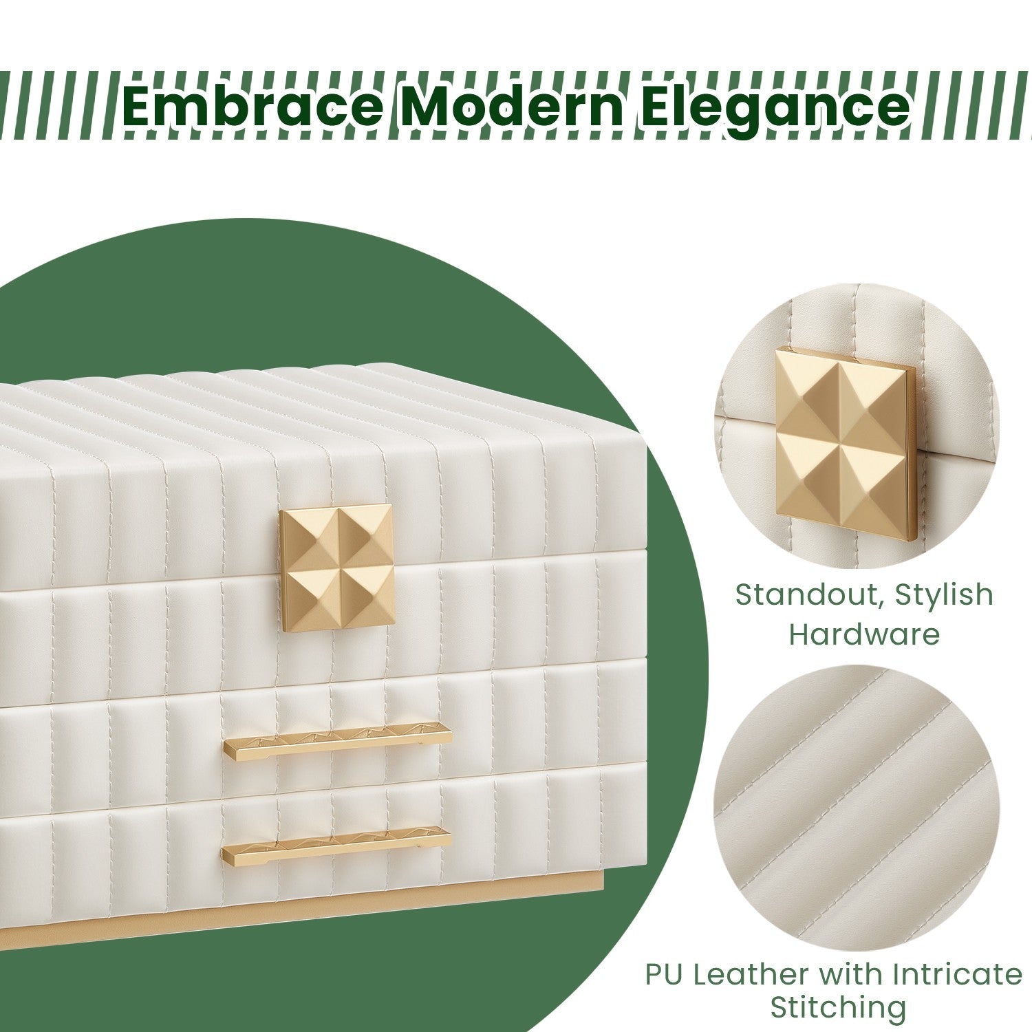 Jewellery Box – PU – Cloud White – 3 Tiers with Mirror and 2 Drawers