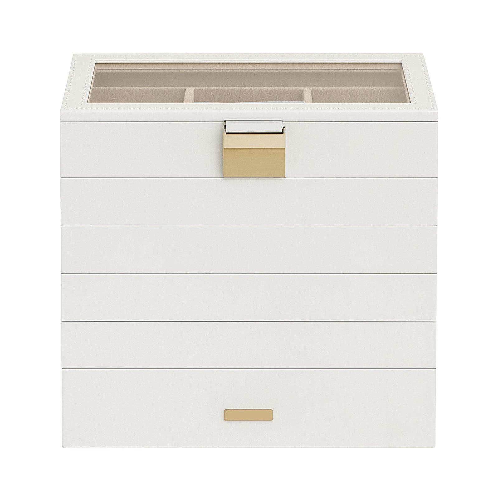 Jewellery Organiser Box – Wood and Glass – Large – 6-Tier Stackable Design with Clear Lid