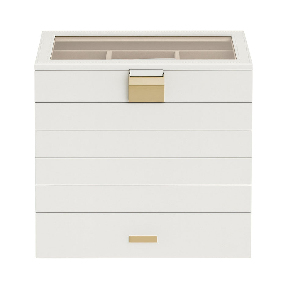 Jewellery Organiser Box – Wood and Glass – Large – 6-Tier Stackable Design with Clear Lid