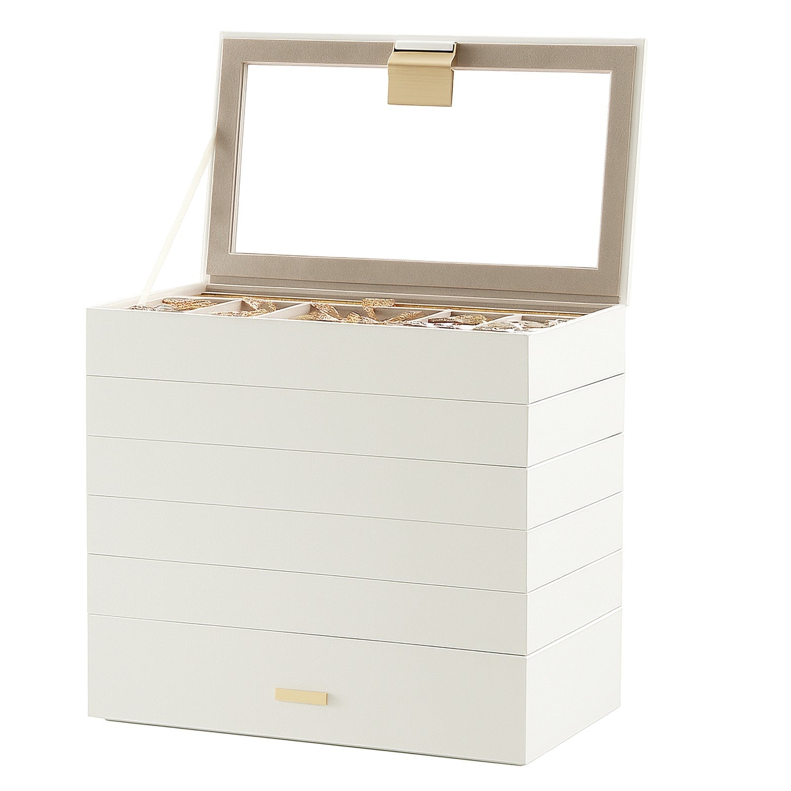 Jewellery Organiser Box – Wood and Glass – Large – 6-Tier Stackable Design with Clear Lid