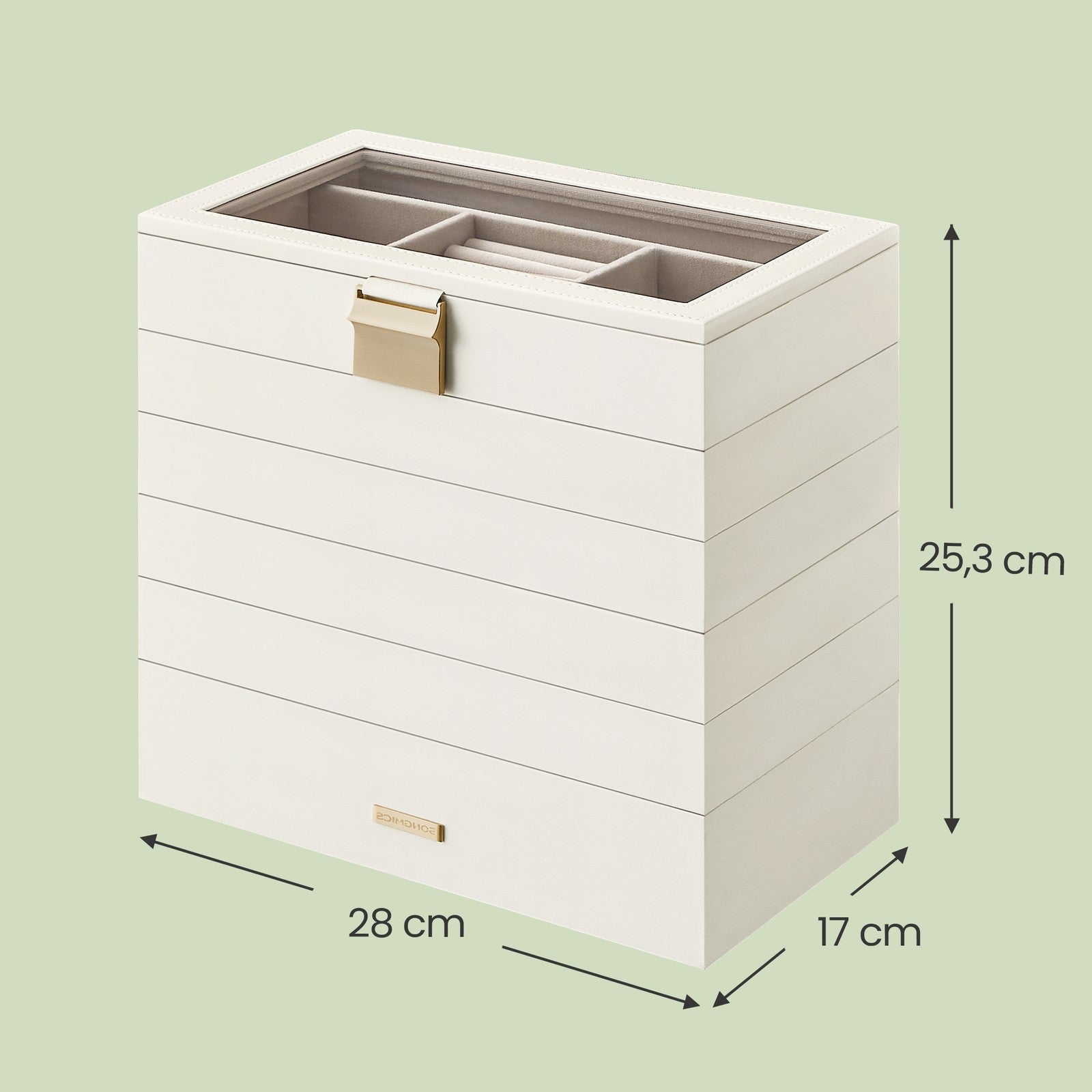 Jewellery Organiser Box – Wood and Glass – Large – 6-Tier Stackable Design with Clear Lid