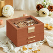 Jewelry Box – Glass – Cloud White and Gold – 3-Layer Organizer with 2 Drawers