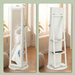 Jewellery Cabinet – Wood – White with Greyish Wood Grain – Full-Length Mirror with 360° Swivel