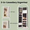 Jewellery Cabinet – Wood – White with Greyish Wood Grain – Full-Length Mirror with 360° Swivel