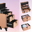 Makeup Trolley – Wood – Black – Professional Case with 2 Drawers and 4 Removable Wheels
