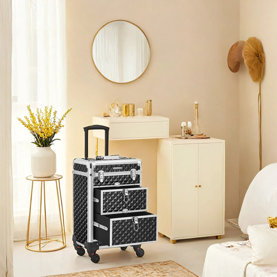 Makeup Trolley – ABS – Red – Rolling with 2 Drawers