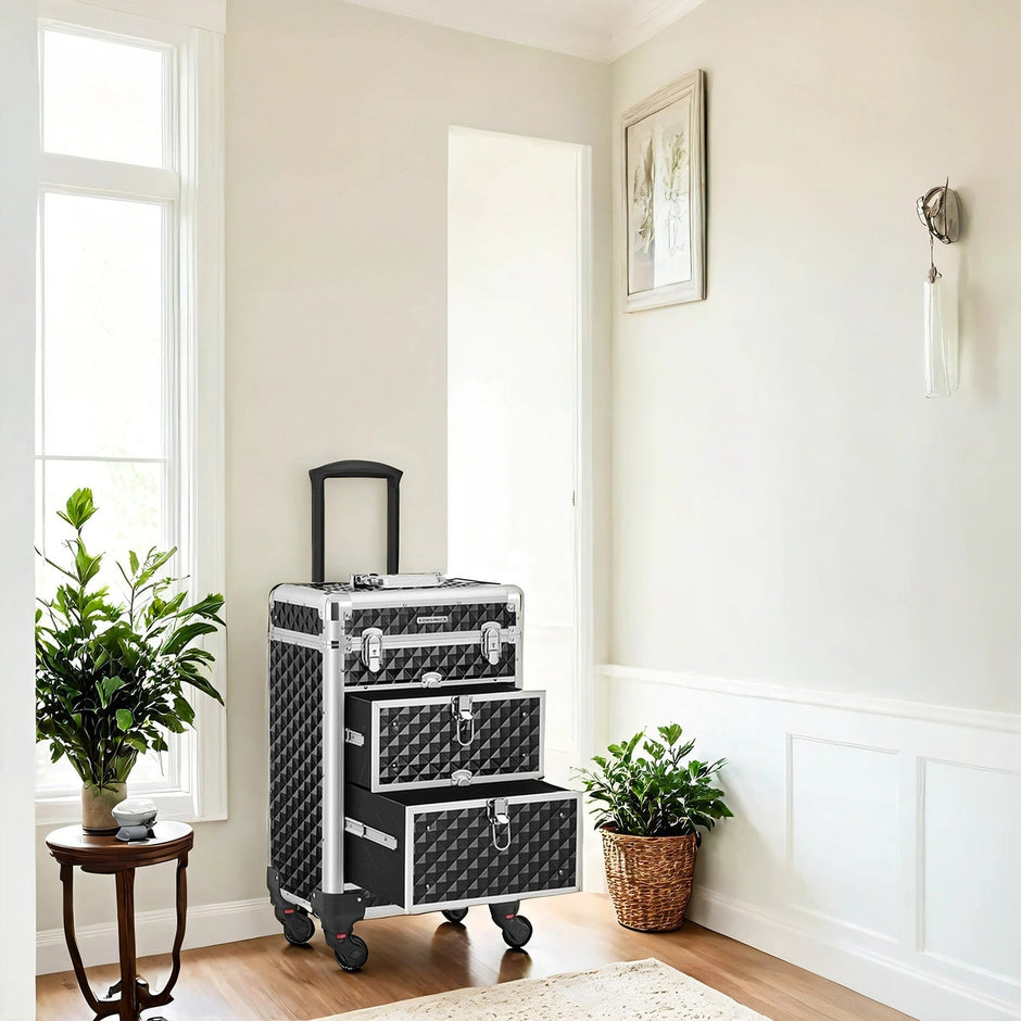 Makeup Trolley – ABS – Red – Rolling with 2 Drawers