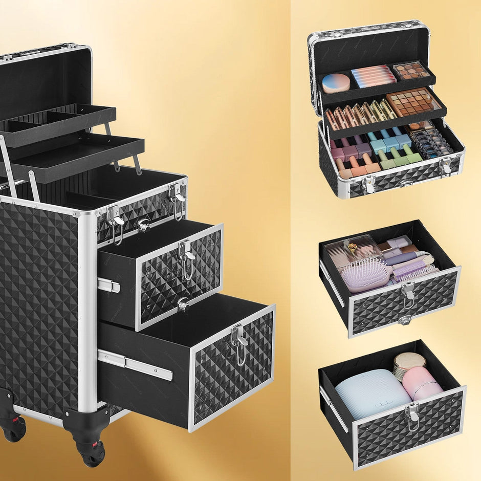 Makeup Trolley – ABS – Red – Rolling with 2 Drawers