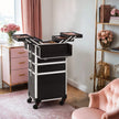 Makeup Trolley – Plastic – Black – Lockable, 4-in-1 Rolling Organizer with Universal Castors