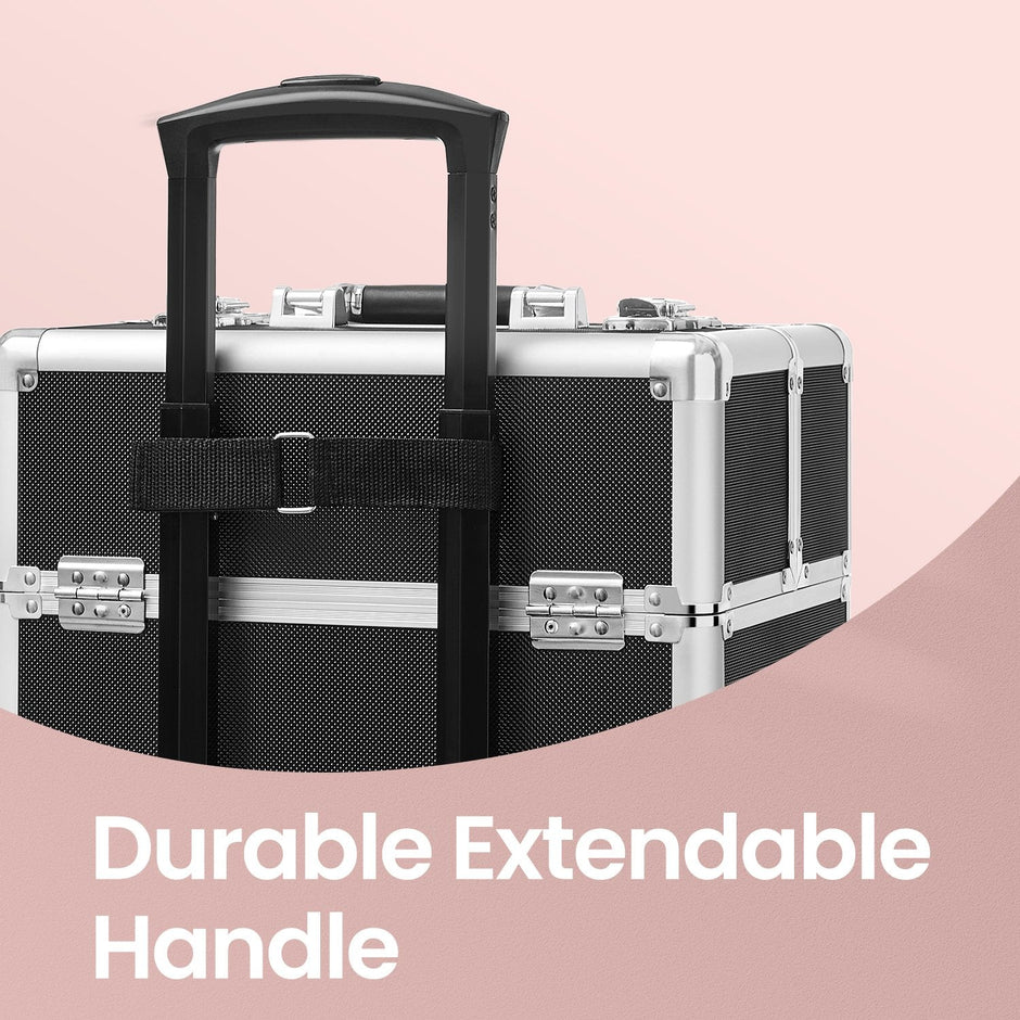 Makeup Trolley – Plastic – Black – Lockable, 4-in-1 Rolling Organizer with Universal Castors