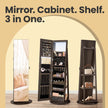 Jewellery Cabinet – Wood – Ash Brown and Black – 360° Rotating with Lockable Storage and Full-Length Mirror