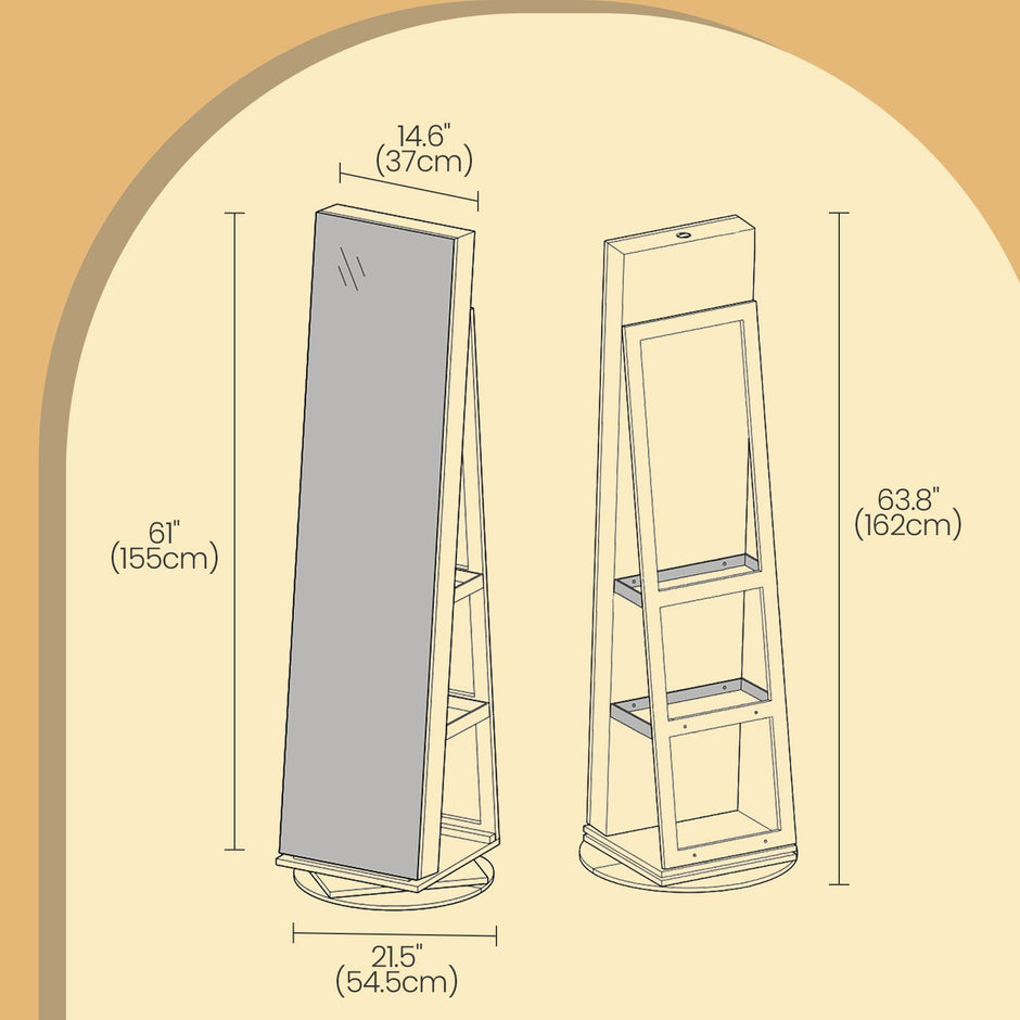 Jewellery Cabinet – Wood – Ash Brown and Black – 360° Rotating with Lockable Storage and Full-Length Mirror