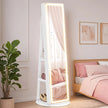 Jewellery Cabinet – Wood – Cloud White – Lockable with LED Lights and Full-Length Mirror