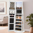 Jewellery Cabinet – Wood – Cloud White – Lockable with LED Lights and Full-Length Mirror