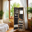 Jewellery Cabinet – Wood – White with Greyish Wood Grain – Full-Length Mirror with 360° Swivel