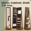 Jewellery Cabinet – Wood – White with Greyish Wood Grain – Full-Length Mirror with 360° Swivel