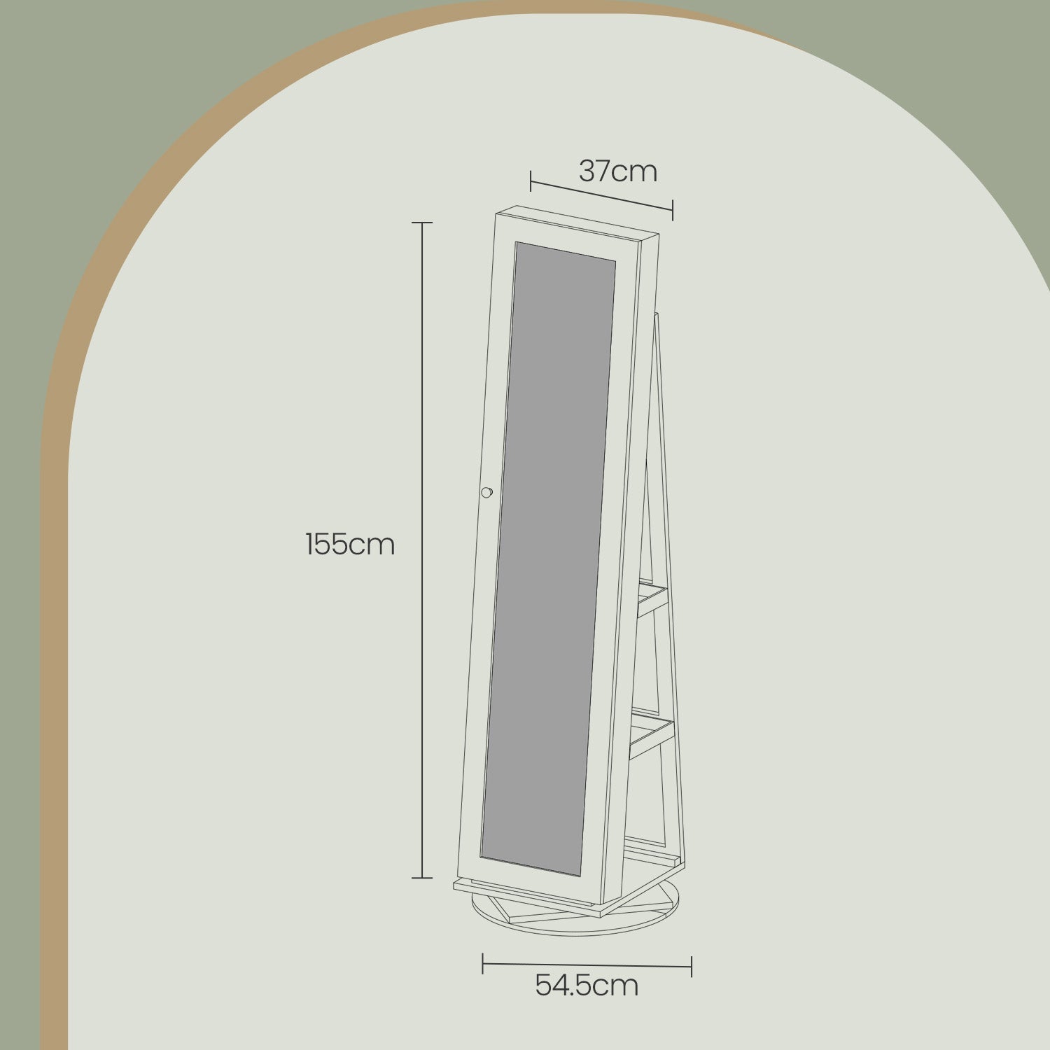Jewellery Cabinet – Wood – White with Greyish Wood Grain – Full-Length Mirror with 360° Swivel