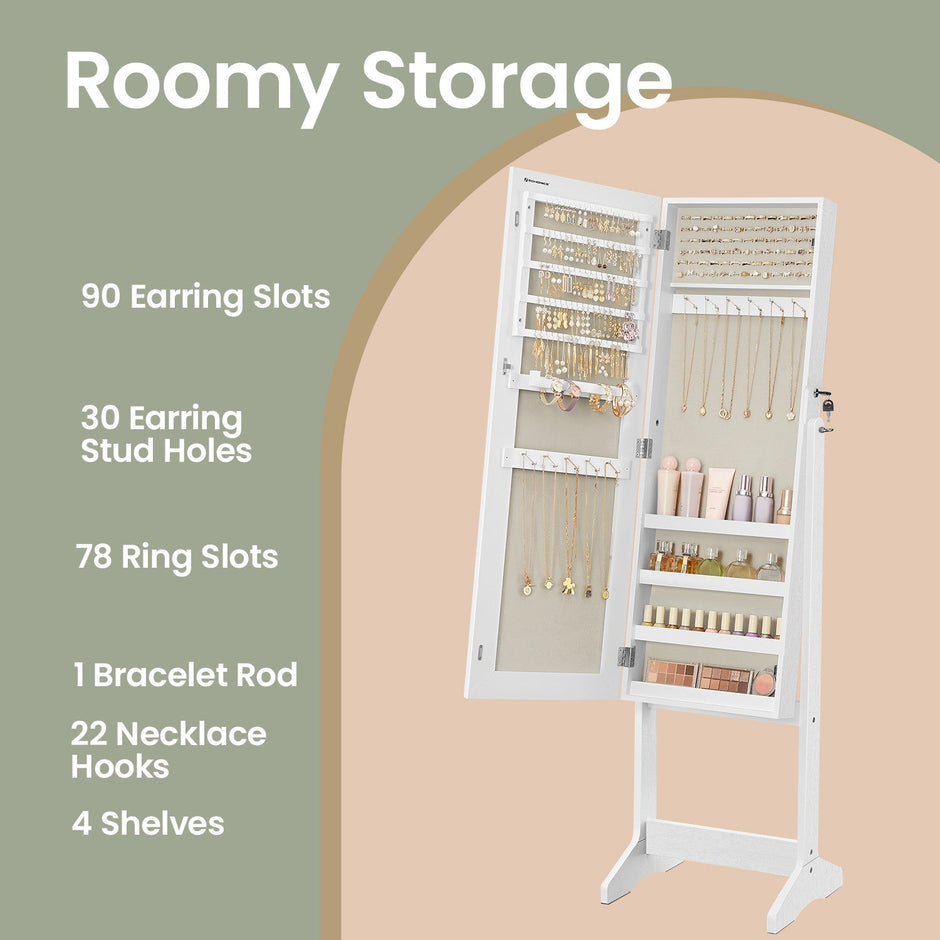 Jewellery Cabinet Armoire – MDF – Brown – Lockable with Full-Length Mirror