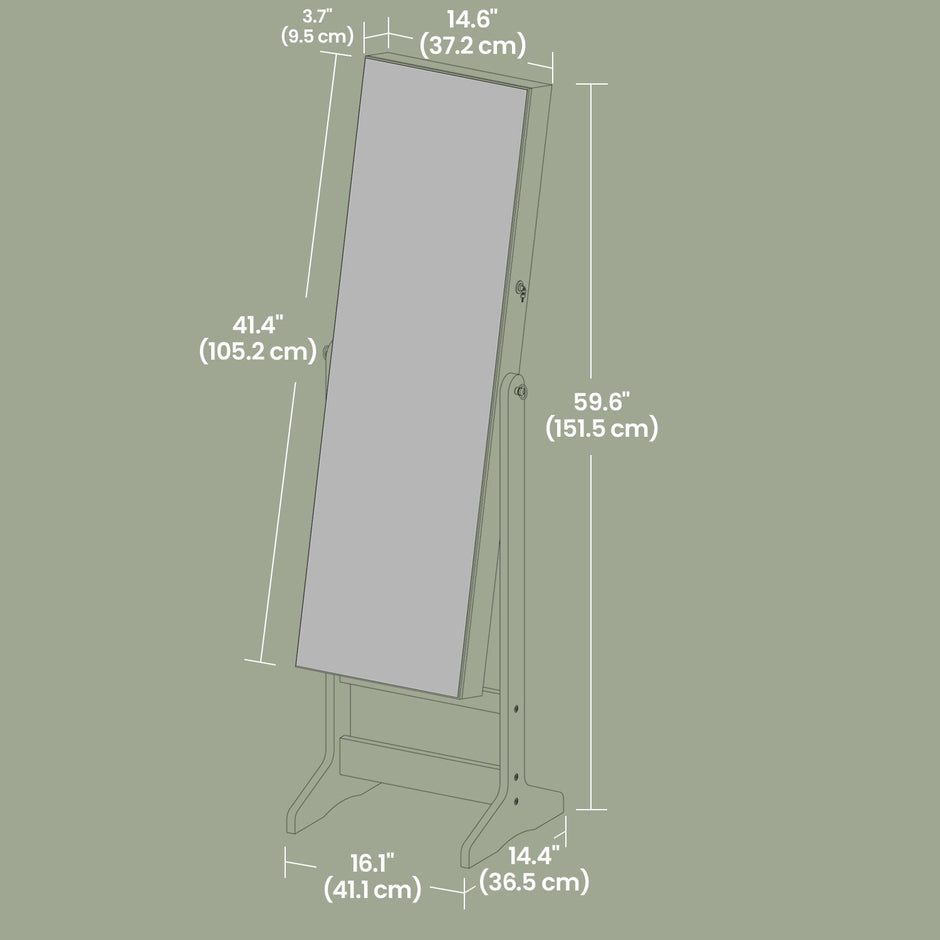 Jewellery Cabinet Armoire – MDF – Brown – Lockable with Full-Length Mirror