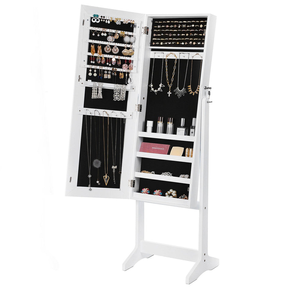 Jewellery Storage Cabinet – Wood – Black and White – Lockable with Full-Length Mirror