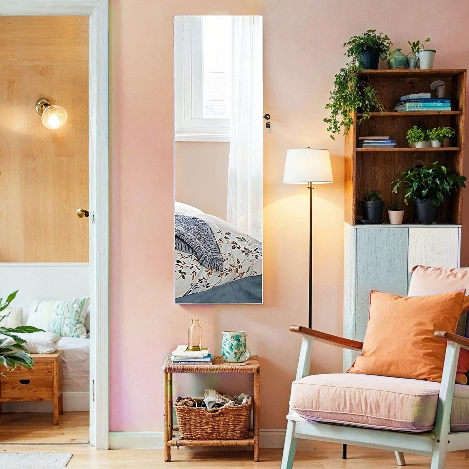 Wall-Mounted Jewelry Cabinet – Mirror – White – LED Lighted with Large Capacity and Drawers