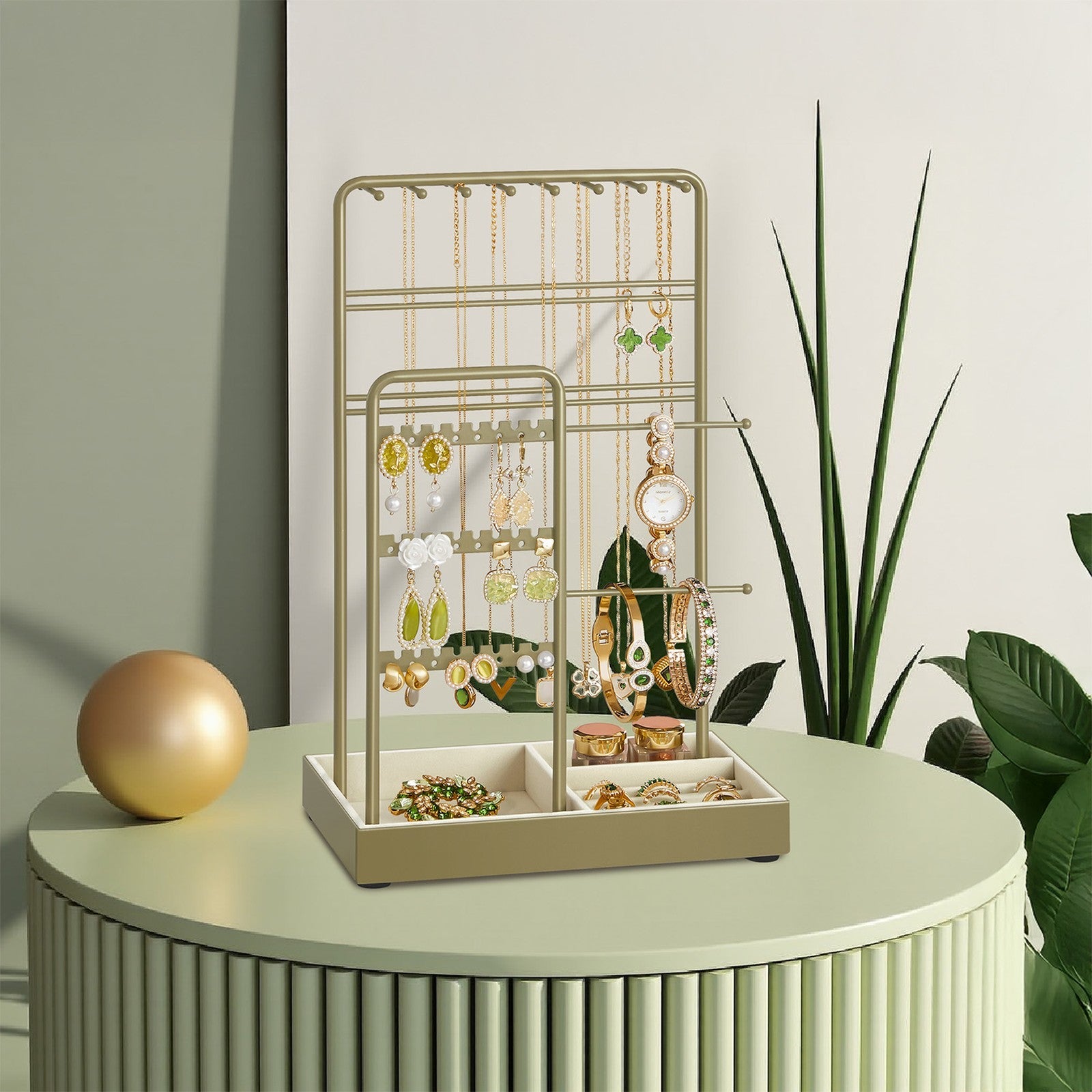 Jewellery Organizer – Metal Frame – Velvet-Lined – Earring and Bracelet Display Stand